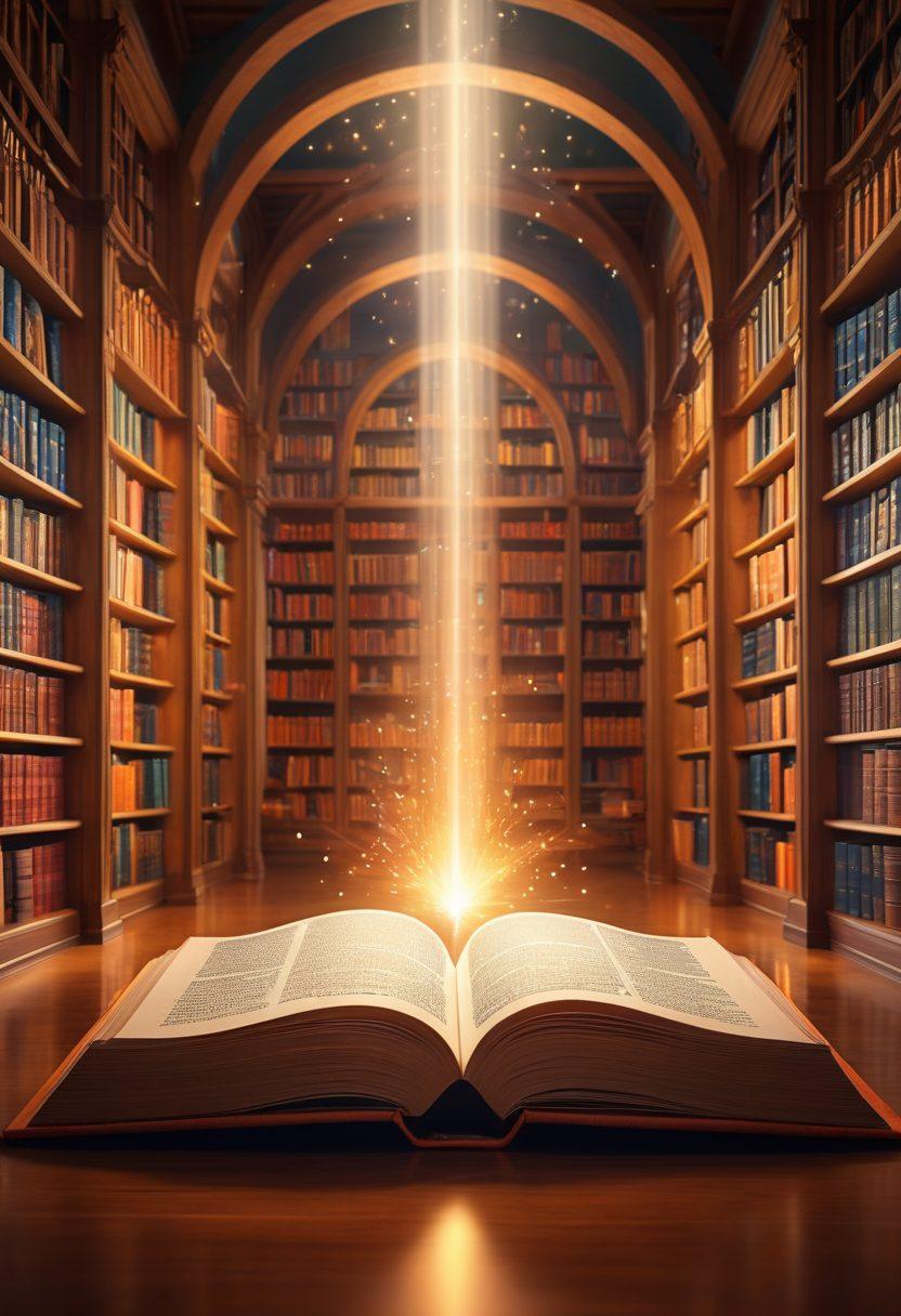 An open book with glowing pages, symbolizing knowledge and insight, surrounded by digital icons representing various academic fields. In the background, a modern library filled with people researching and collaborating. A bright light shines from above, reflecting enlightenment and discovery. vibrant colors. super-realistic. 3D.